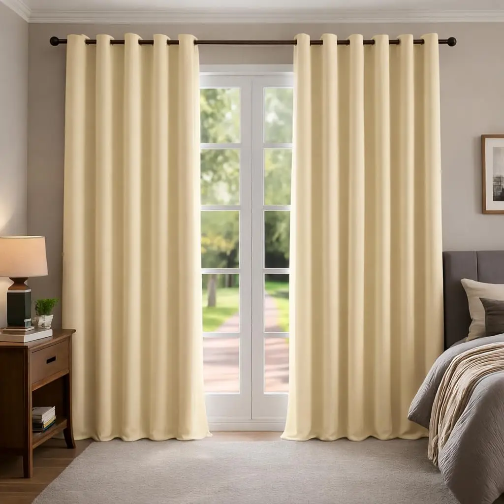 Cortina Blackout 2,80m x 2,50m Corta luz 100% com Ilhós Sala Quarto Casa Blecaute (Palha) - 1