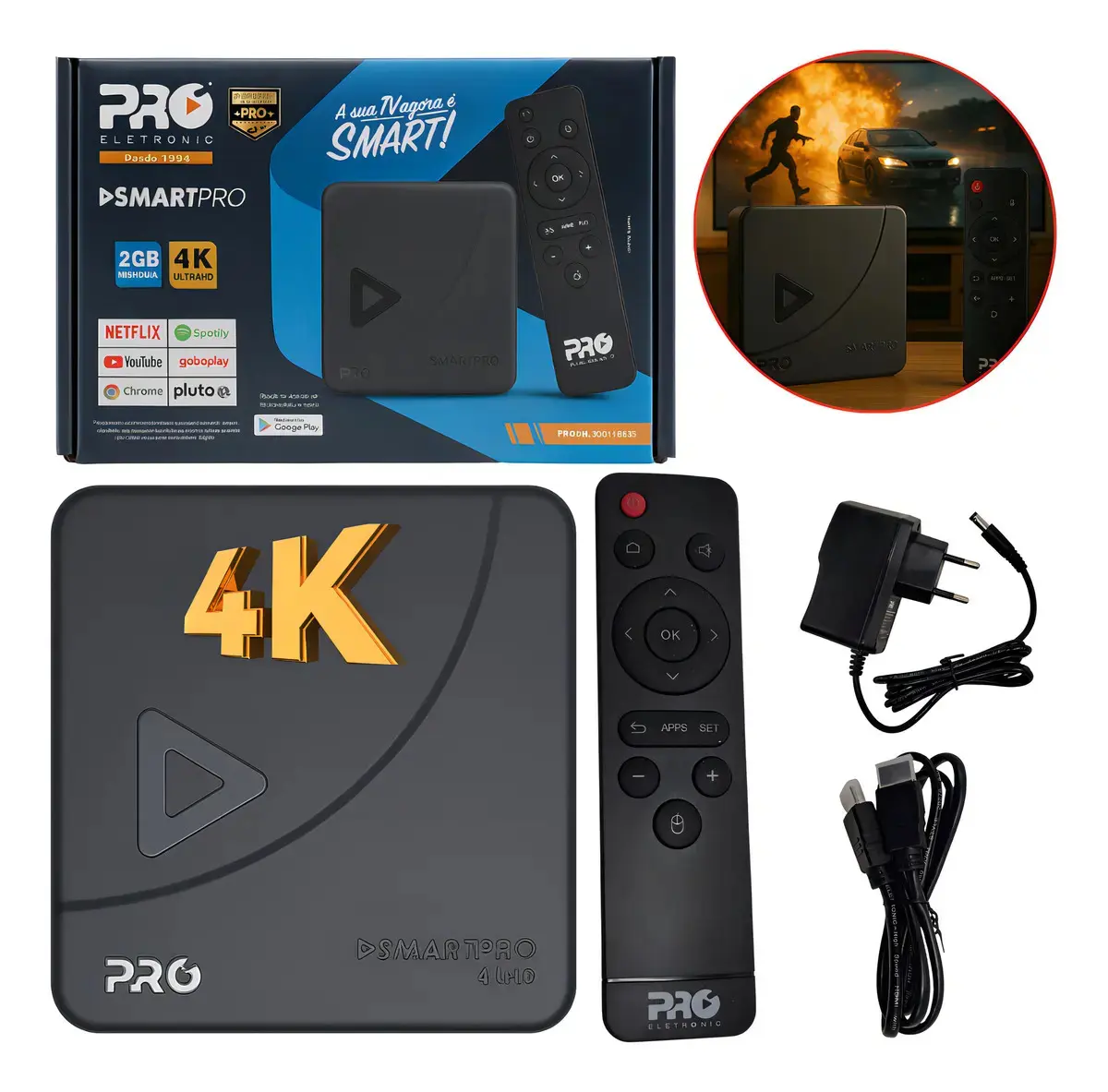 Smart Pro Eletronic Tv Box 4k Android Netflix Youtube Cor Azul Tipo De Controle Remoto Padrão