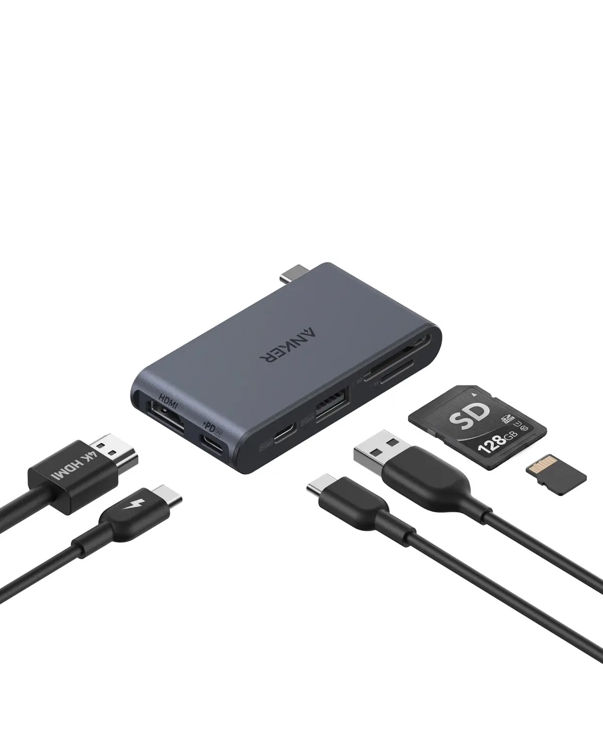 Anker Hub USB-C 6 em 1,Mini 36g,HDMI 4K@60Hz,Thunderbolt USB-C,USB-A 3.0 | Dock Station com PD 100W, Leitor SD/TF, Adaptador para Macbook M1/2/3, Laptop Samsung/ASUS/Acer/Lenovo, iPhone 16/17, Android