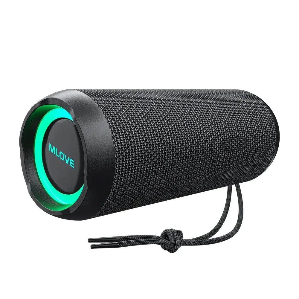 Caixa de Som Bluetooth Portátil MLOVE IPX7 à Prova d'Água para Uso Externo com Luz RGB e Micro SD Card AUX-In 37H de Suporte Sonoro