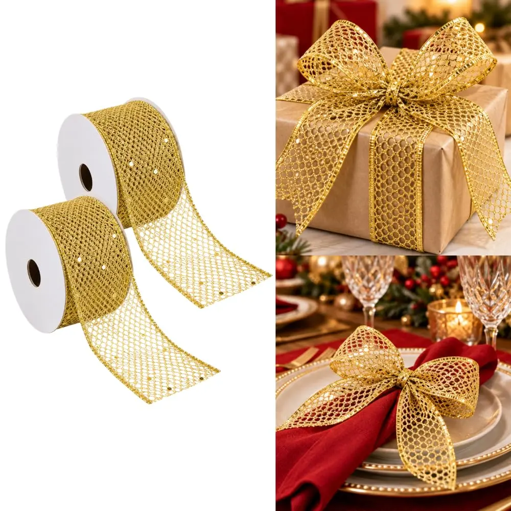Kit 2 Fitas Aramadas 2,7mx6,3cm Dourada com Glitter Natal