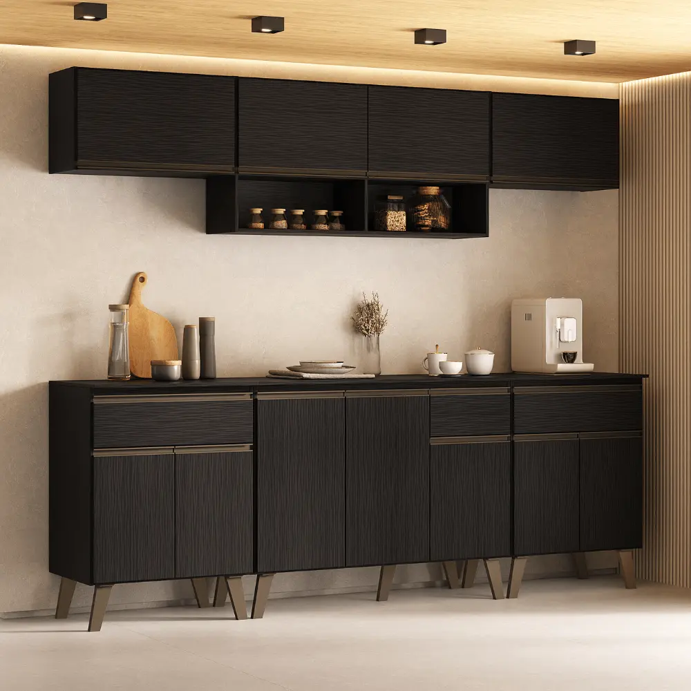 Armário de Cozinha Completa Atlanta Smart Carraro Preto Touch
