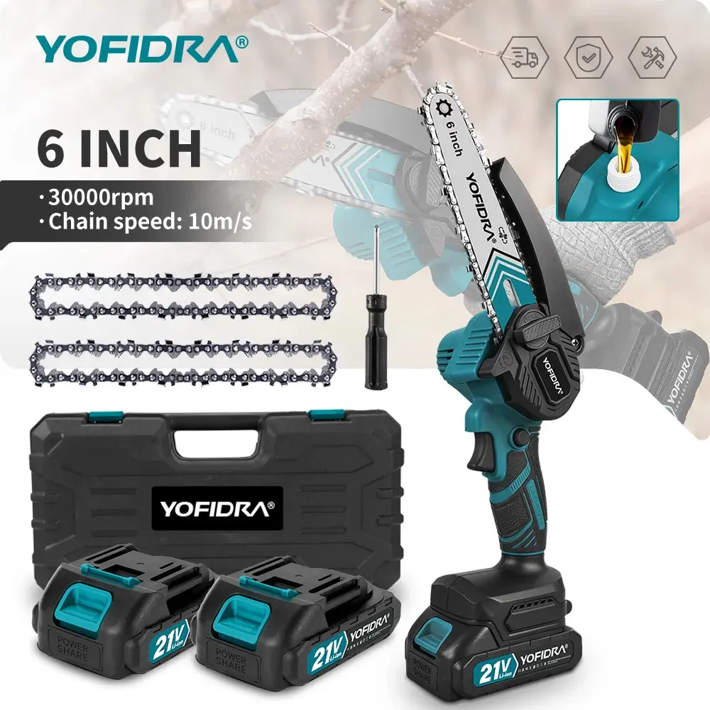 Serra Elétrica Portátil YOFIDRA de 6 Polegadas 30000RPM, Ferramenta de Corte para Jardinagem e Marcenaria, Compatível com Bateria Makita 21V