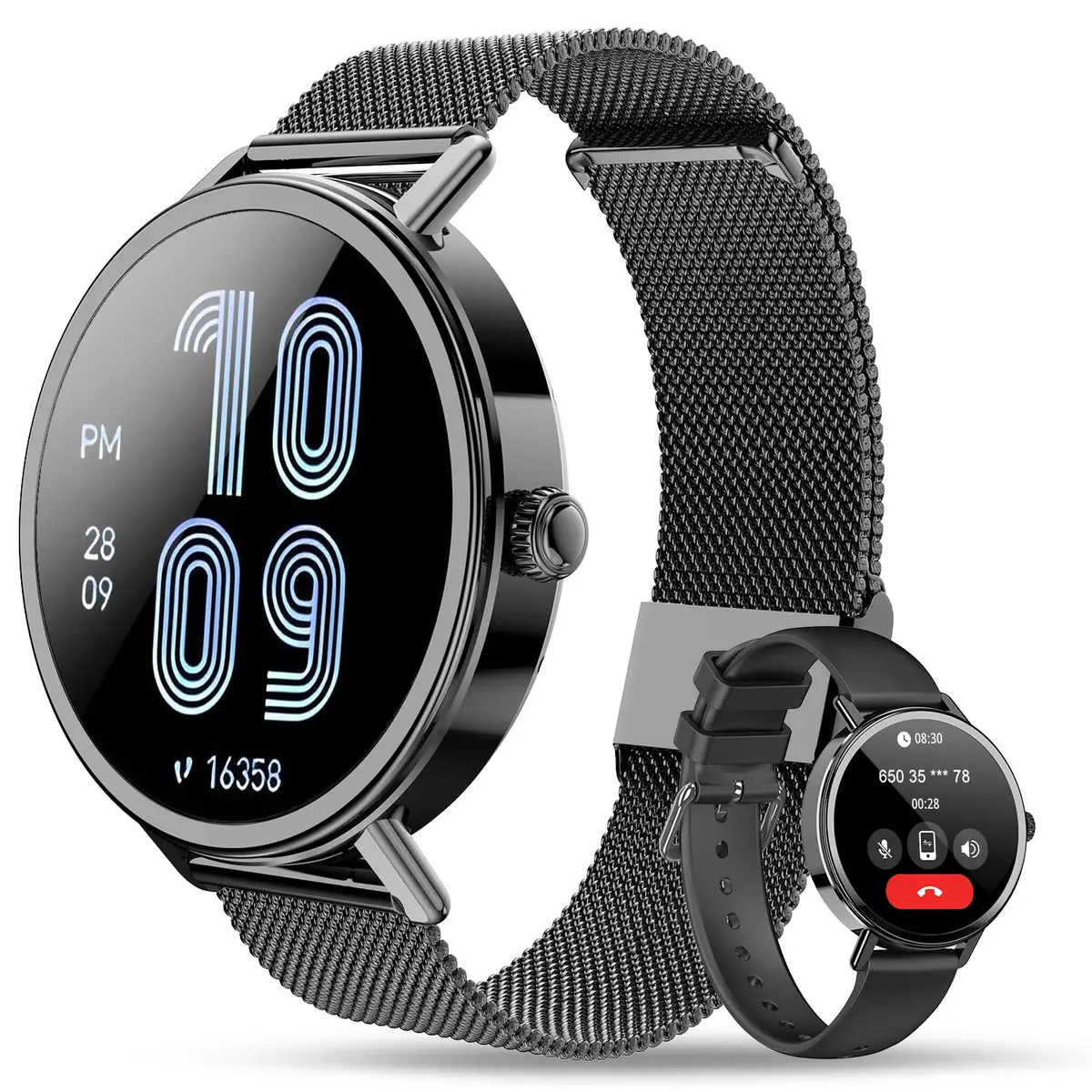 Smartwatch Feminino 1.26", Chamadas BT, 100+ Modos, 2 Pulseiras | Elegância em 3 cores, chamadas do pulso e compatibilidade total. Acompanha 2 pulseiras para trocar de estilo. - 1