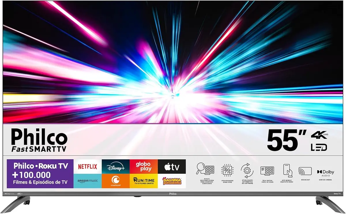 Smart TV 55" Philco 4K LED com Roku e Dolby Audio - 1