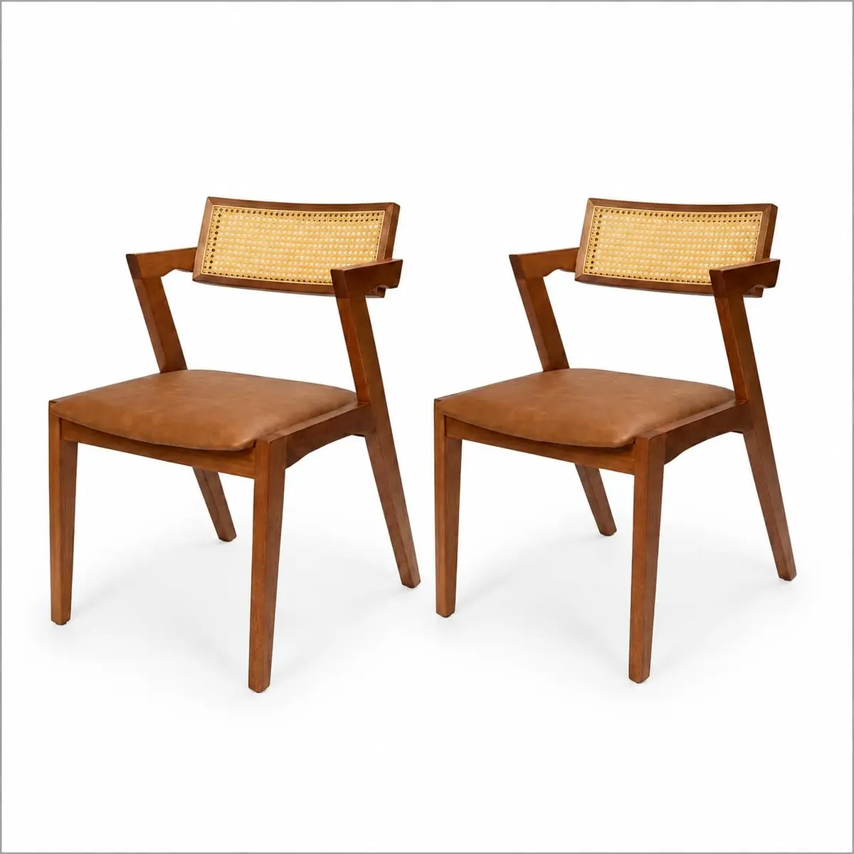 Kit 2 Cadeiras Madeira Maciça Encosto Palinha Sala De Jantar Stter | Couro Marrom