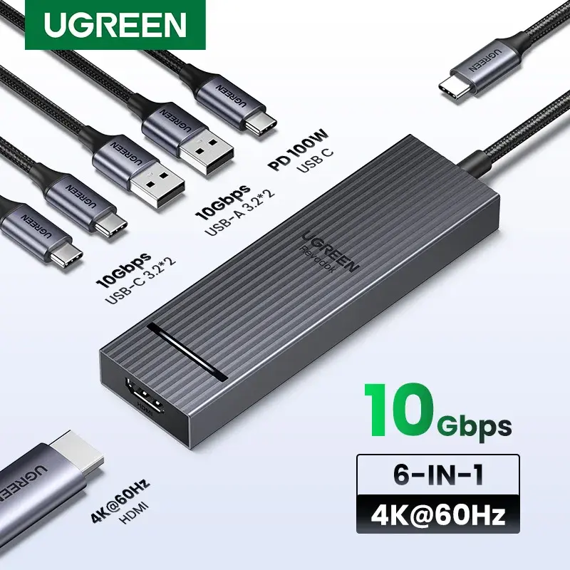 UGREEN HUB USB C 10Gbps 4K60Hz HDMI USB3.2 PD100W Divisor USB para Laptop Macbook Pro Air iPad Telefone Android Estação de Docagem