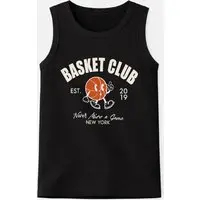 Infantil - Camiseta Regata Masculina Algodão Preto - Basket Club - Babei no Look
