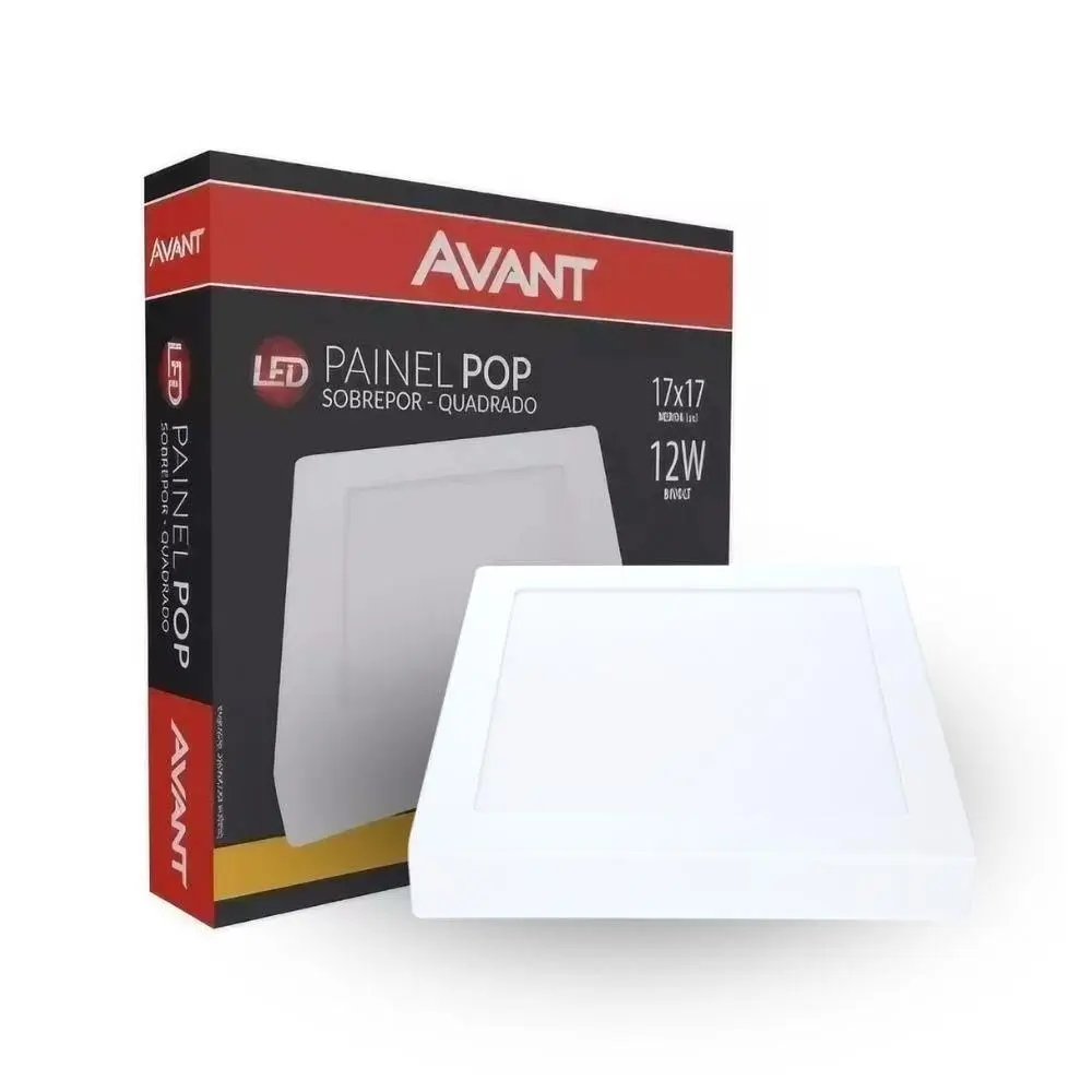 Painel Plafon LED 12W de Sobrepor Quadrado 17cm, Bivolt, 3000k Branco Quente, Avant