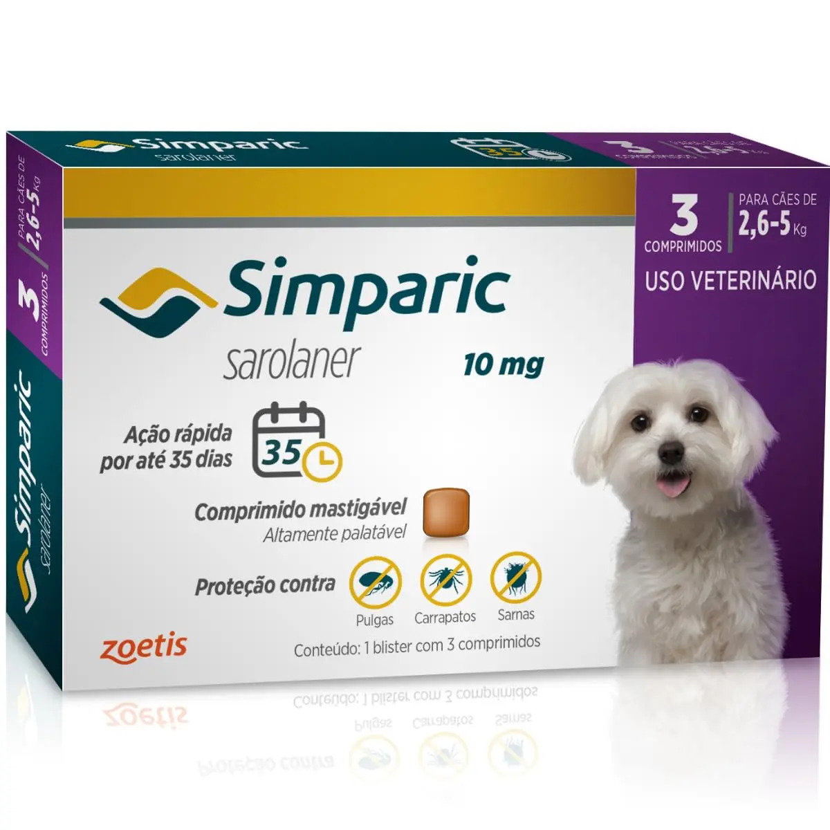 Antipulgas Zoetis Simparic 10 Mg Para Cães 2,6 A 5 Kg