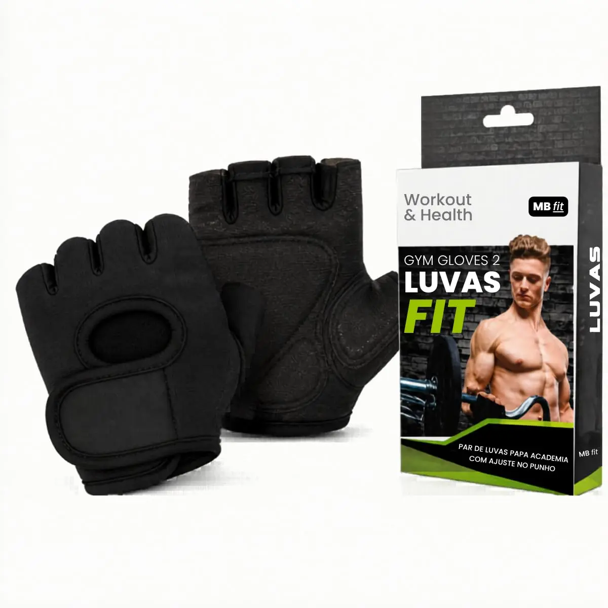 Luvas de Musculação Meio Dedo Pretas com Palma Acolchoada para Treino Ciclismo e Levantamento de Peso Unissex