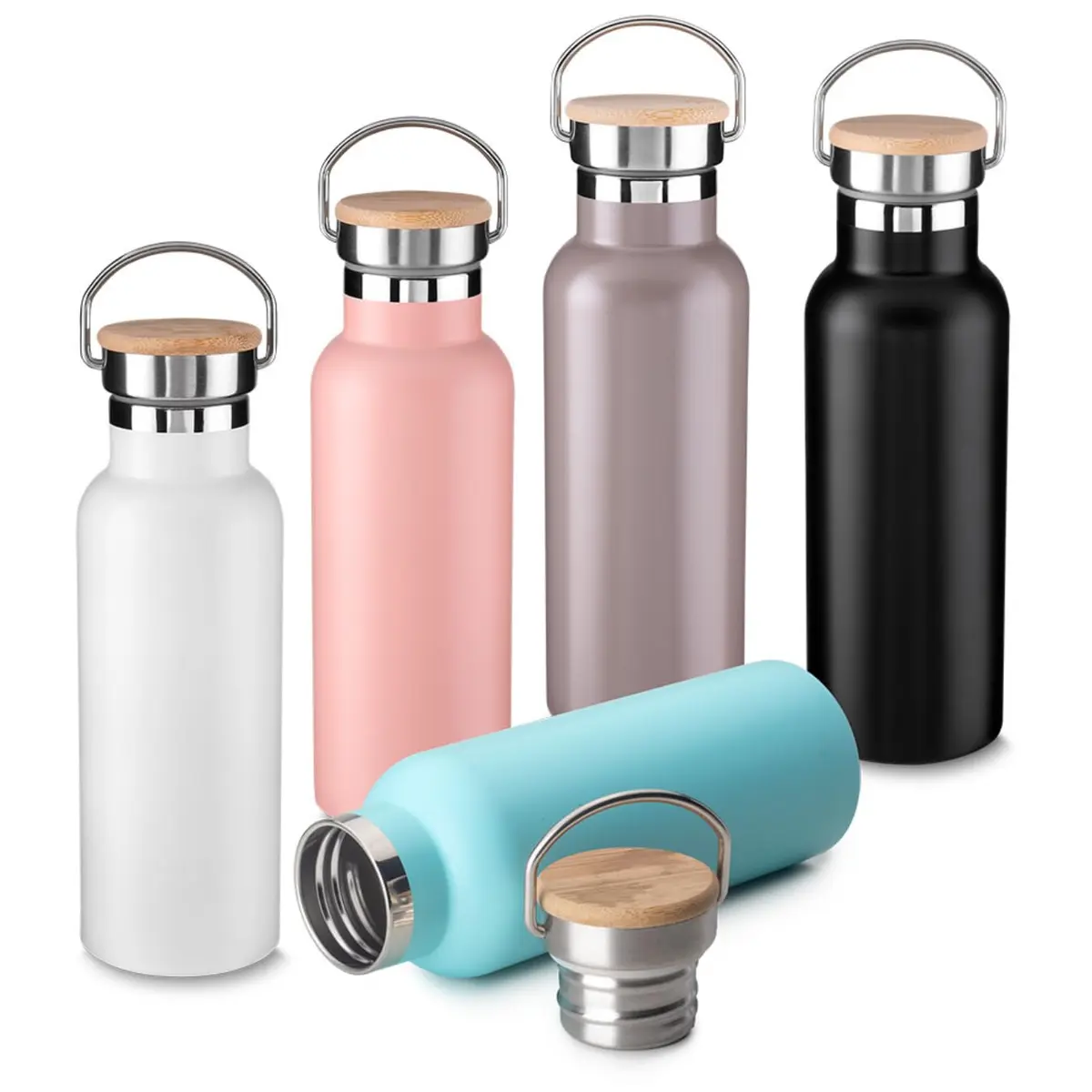 Garrafa Térmica UTIMAIS+ 500ml em Aço Inoxidável Parede Dupla a Vácuo com Tampa em Fibra de Bambu e Alça de Metal, Azul