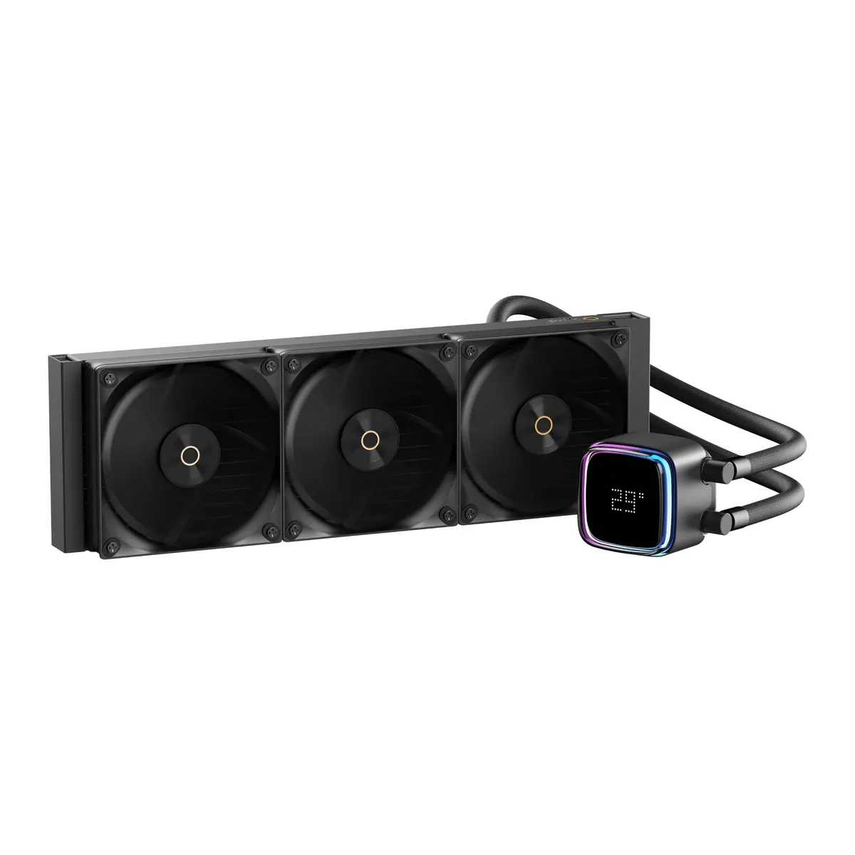 Water Cooler Ocypus Iota L36 BK Preto ARGB com Display de Temperatura TDP 300W AMD AM5 Intel LGA1851 Bomba com Rolamento de Cerâmica 3100 RPM Fans com 77CFM 4.65mmH2O Iota-L36-BK3ANWNN00X-GL