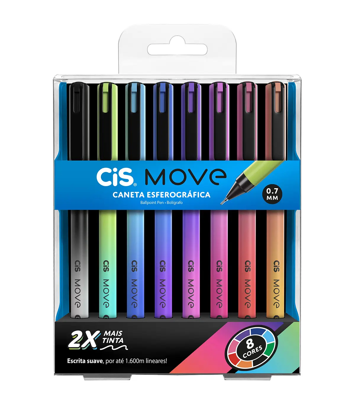 Caneta esferográfica 0.7mm Move com 8 cores Cis - 1
