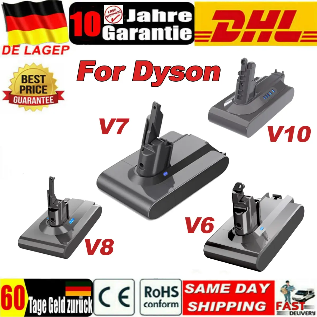 Powtree 6.0ah/8.0ah bateria para dyson v6 v7 série v8 v10 aspirador de pó bateria substituição para dyson sv12 dc62 sv11 sv10 - 1