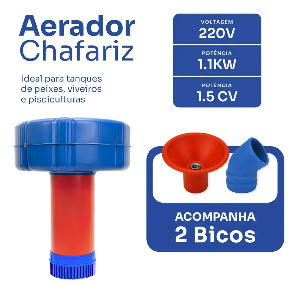 Aerador Chafariz 1.5cv 1.1kw Piscicultura Potente Oxigenio Bomba Lago Agua Peixes Tanque Oxigenador 15 Metros Fio thumbnail 2