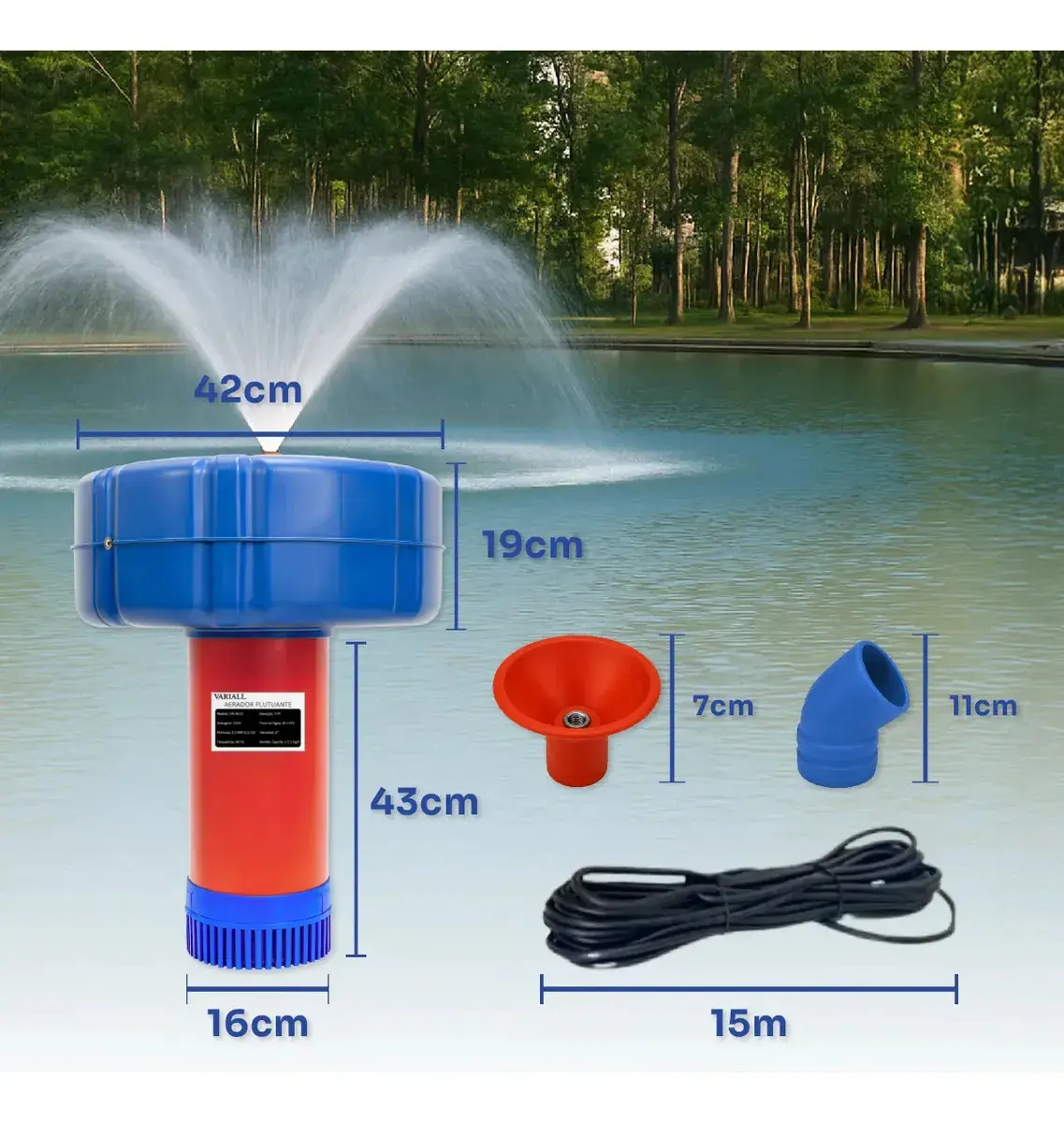Aerador Chafariz 1.5cv 1.1kw Piscicultura Potente Oxigenio Bomba Lago Agua Peixes Tanque Oxigenador 15 Metros Fio thumbnail 3