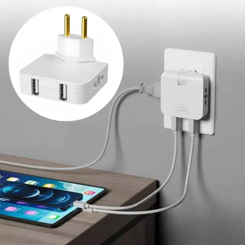 Adaptador Tomada Benjamin Articulado Bivolt com Duas Entradas USB, Conecta 4 Dispositivos Simultaneamente, Ideal para Viagens, Compacto e Portátil, Suporte até 10A, Compatível até 220V Sortido
