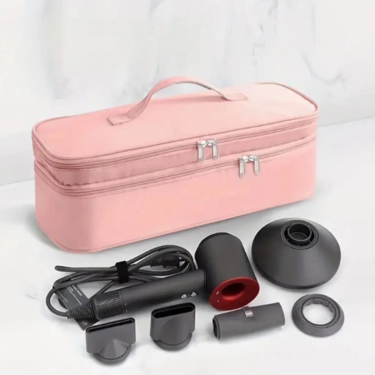 Bolsa de Armazenamento para Secador de Cabelo e Modelador de Cabelo Portátil de Grande Capacidade, Dupla Camada, Feminina