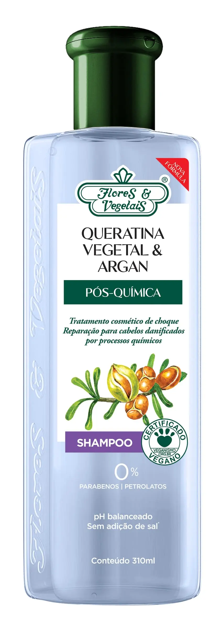 Flores & Vegetais Shampoo Queratina Vegetal E Argan Pós-Química 310Ml - 1