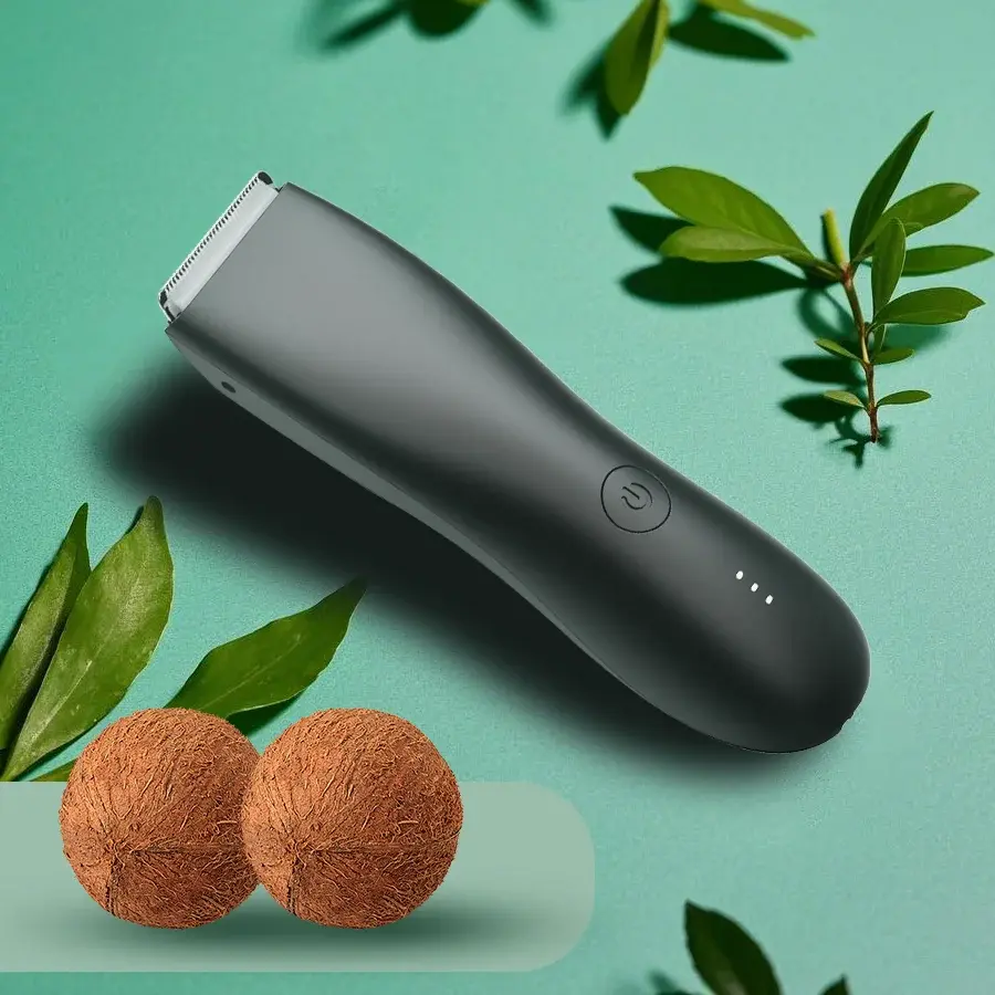 Barbeador elétrico masculino para virilha e corpo - Kit aparador de cabeça dupla à prova d'água com luz LED e lâminas de folha