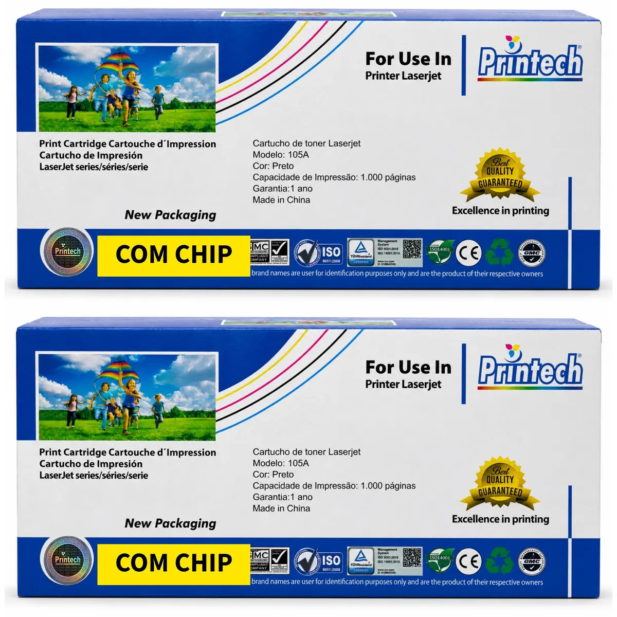 2x Toner 105A W1105A Compatível – Printech 100% NOVO para HP 107w, 107a, 135a, 135w, 137fnw, W-1105