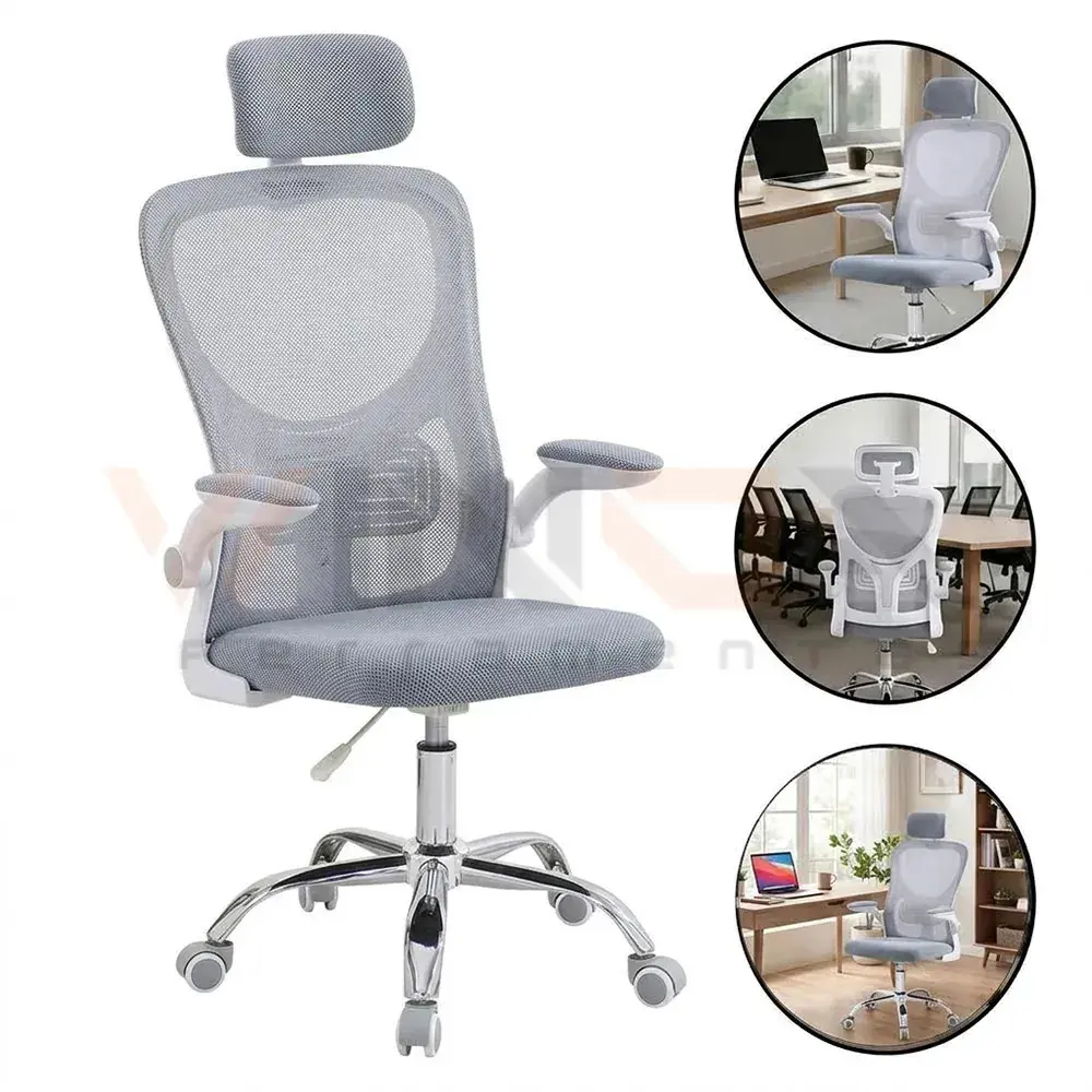 Cadeira para Computador e Escritório Giratória Ergonômica 150kg Branco-Acinzentado - 1