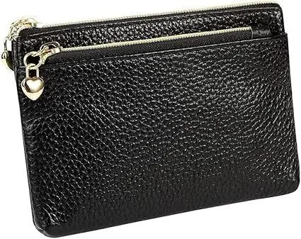 Carteira Porta-Moedas Feminina em Couro Legítimo com 3 Bolsos com Zíper, Compacta, Leve e Ideal para Cartões, Documentos e Dinheiro