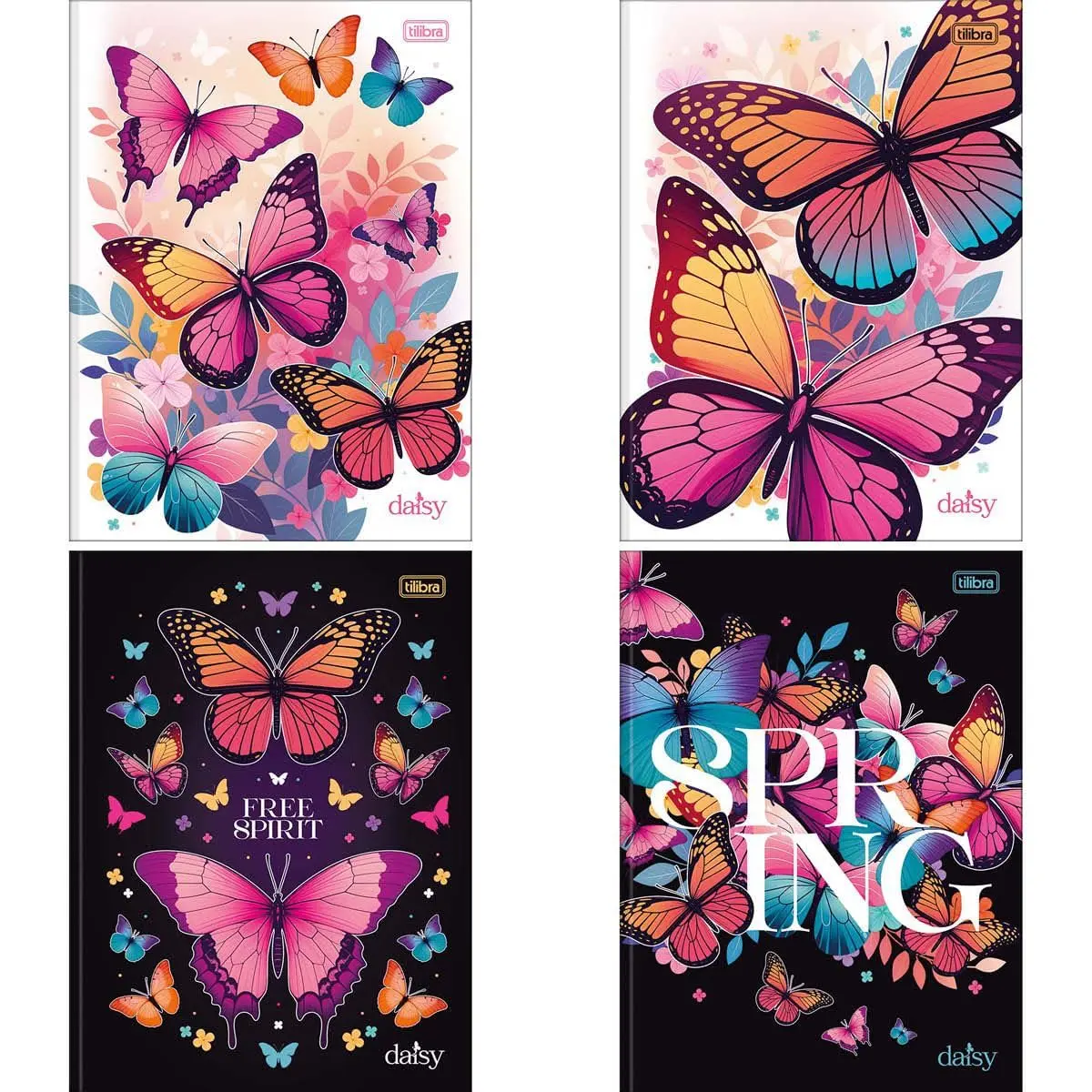 Kit com 5 Cadernos Brochurão, Tilibra, Bloom, Universitário, Capa Dura, 80 Folhas, Capas Sortidas
