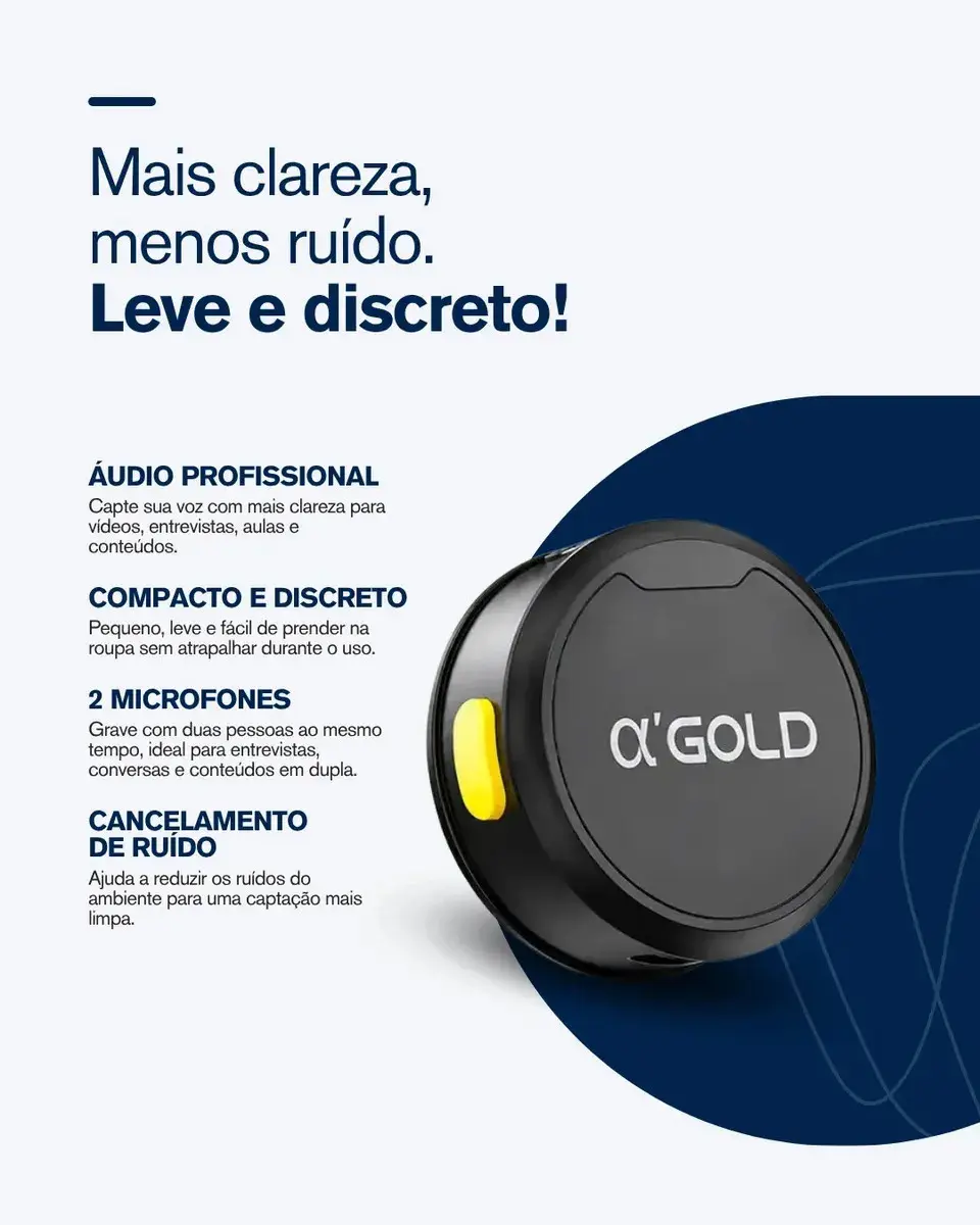 Microfone Lapela A'Gold MCF-38D Sem Fio para iPhone e Android com 2 Microfones - 1