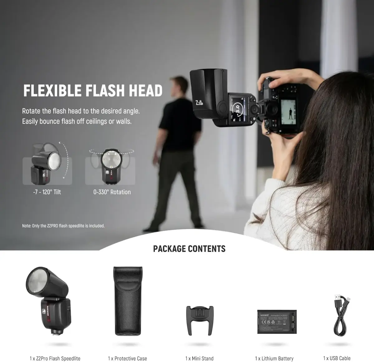 Flash Speedlite NEEWER Z2PRO 2.4G TTL com Cabeça Redonda, Compatível com Sony/Nikon/Canon, Compatível sem Fio com Godox - 1