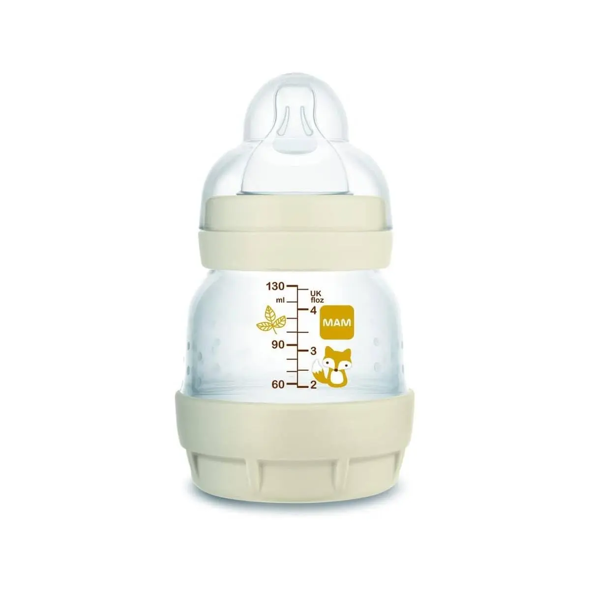 MAM Baby 1 Mamadeira Easy Start 130ml Anticólica e Menos Bolhas de Ar, para Crianças 0+ Meses Autoesterilizável e com Bico de Silicone Skinsoft, Neutra