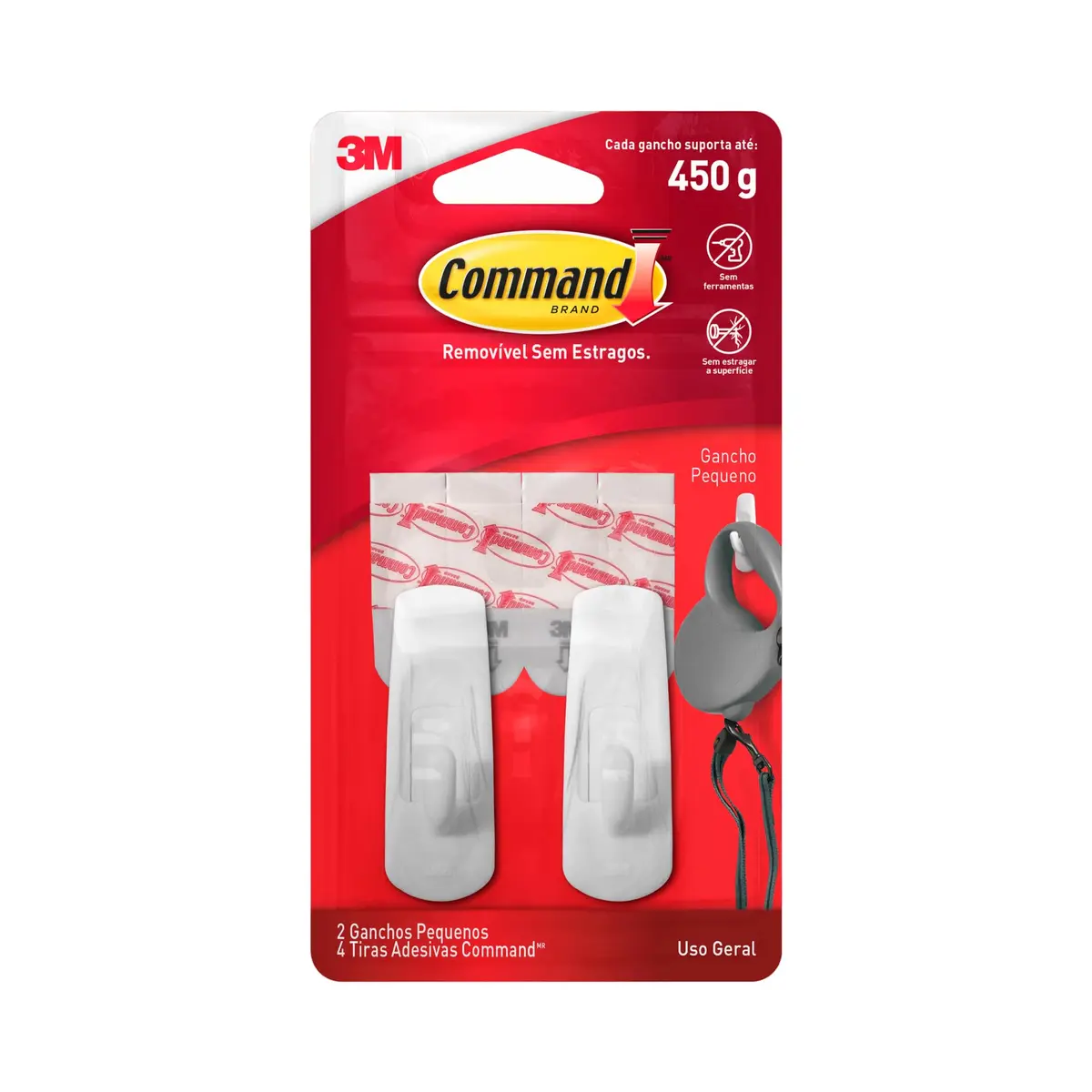 COMMAND 3M Gancho Removível Adesivo Pequeno Branco 2 Unidades | Suporta Até 450 g, Sem Furos ou Pregos na Parede, Ideal para Organizar e Pendurar Objetos, Fácil de Aplicar e Remover - 1