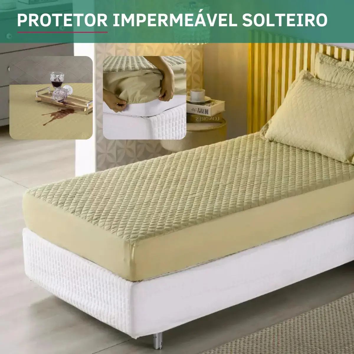 Protetor De Colchão Impermeável Matelado Solteiro Antialérgico Antiácaro Toque Macio E Suave Premium Caqui - 1