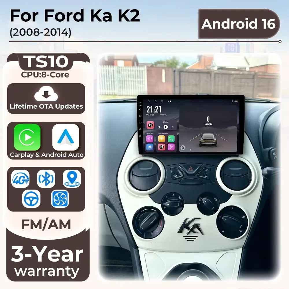 Central Multimídia Automotiva com Navegação para Ford Ka K2 2008-2014, Carplay Sem Fio, Tela Sensível ao Toque, GPS, Reprodutor de Vídeo, Android Auto. - 1