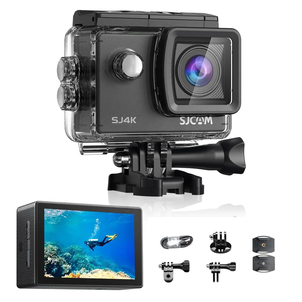 SJ~CAM SJ4000-Câmera de Ação à Prova D'água 30m,Filmadora 4K 40 MP EIS de 3 Eixos, Câmera Subaquática à prova D'água com Campo de Visão de 170°, Zoom de 5X (Tela única) - 1