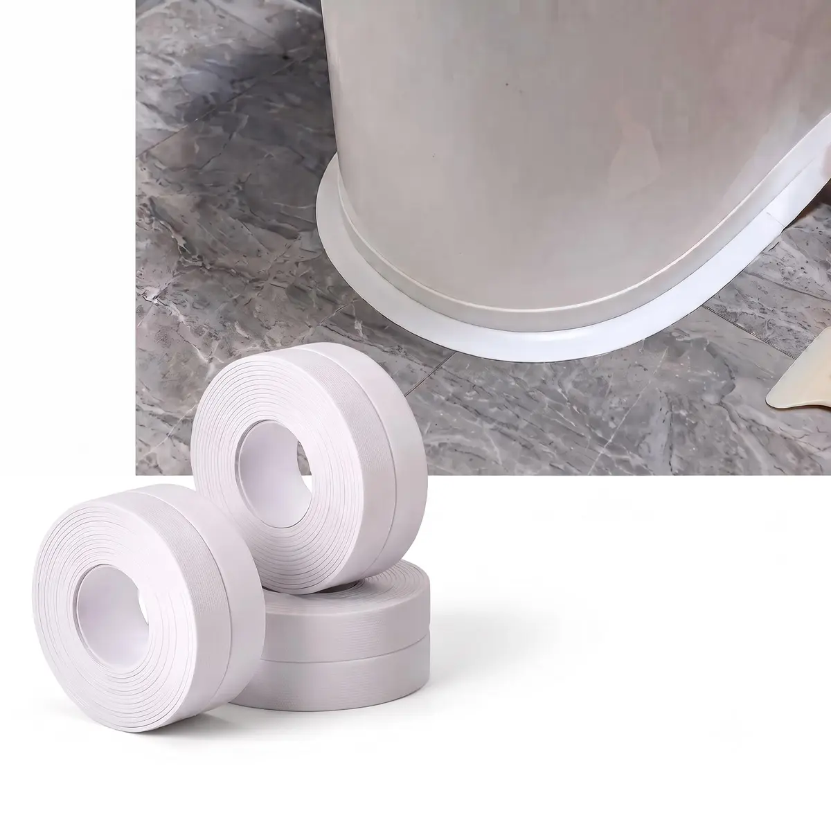 Kit 3 Fita de Vedação PVC Adesiva 3,8cm x 3,2m Branca – Fita Impermeável Multiuso para Pia, Fogão, Box, Porta e Janela – Vedação Contra Água, Poeira e Sujeira