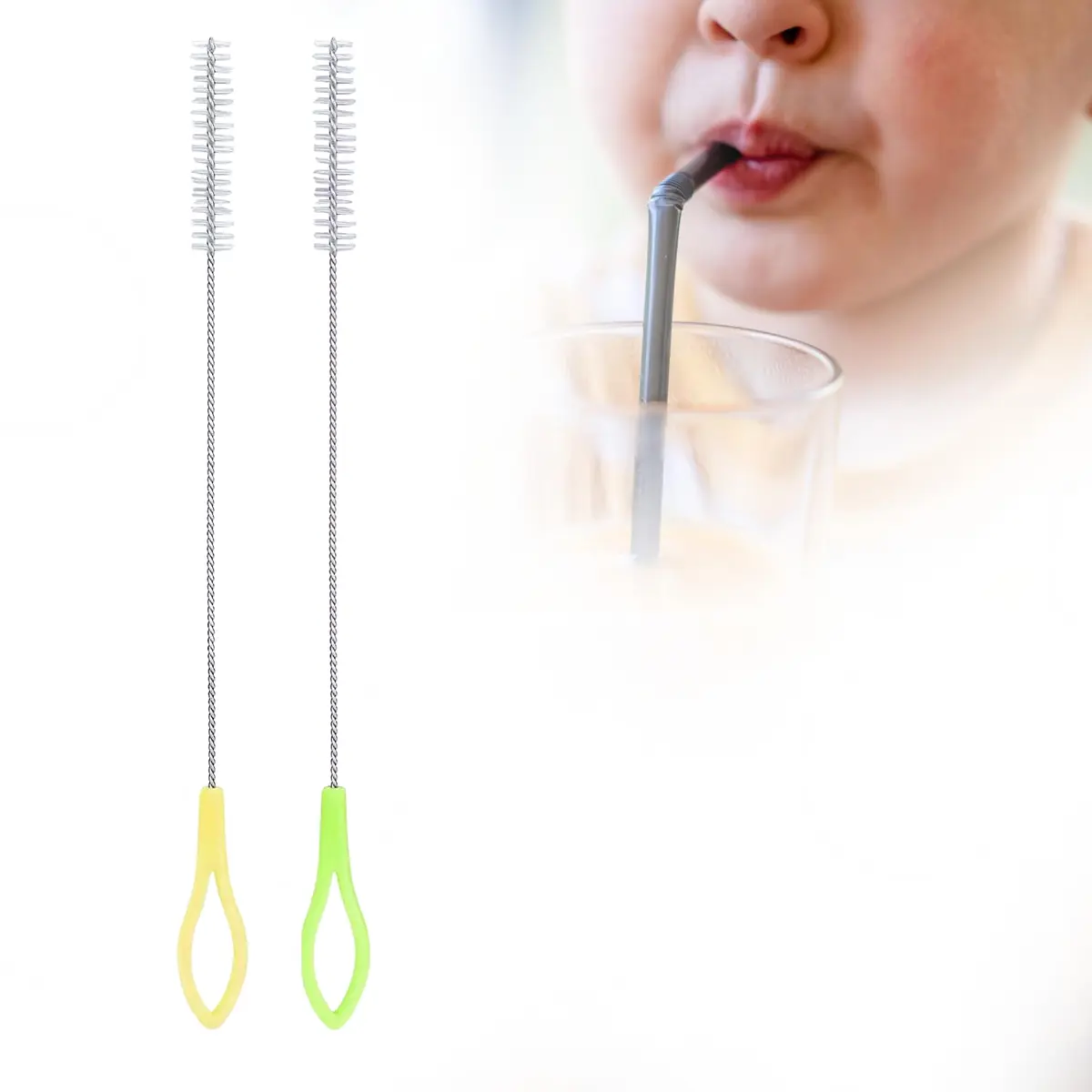 Kit 2 Escovas Canudo Reutilizável Copo Canudinho Squeeze IstoSim | Formato extrafino para canudos, bicos, tubos estreitos e recipientes de abertura pequena