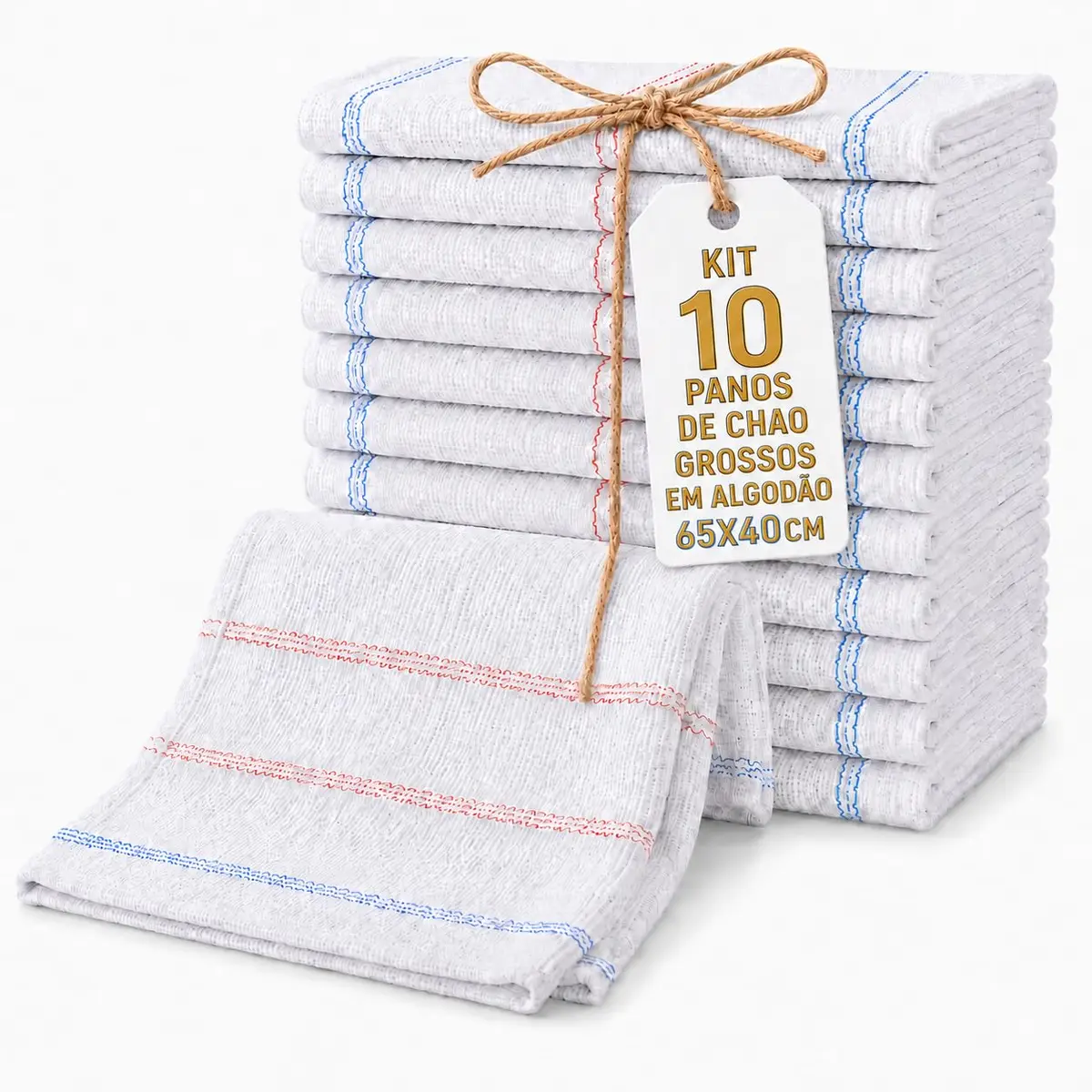 Kit 10 Panos de Chão Branco Algodão 65x40 cm Esfregão Grosso Absorvente para Limpeza Pesada Uso Diário e Faxina