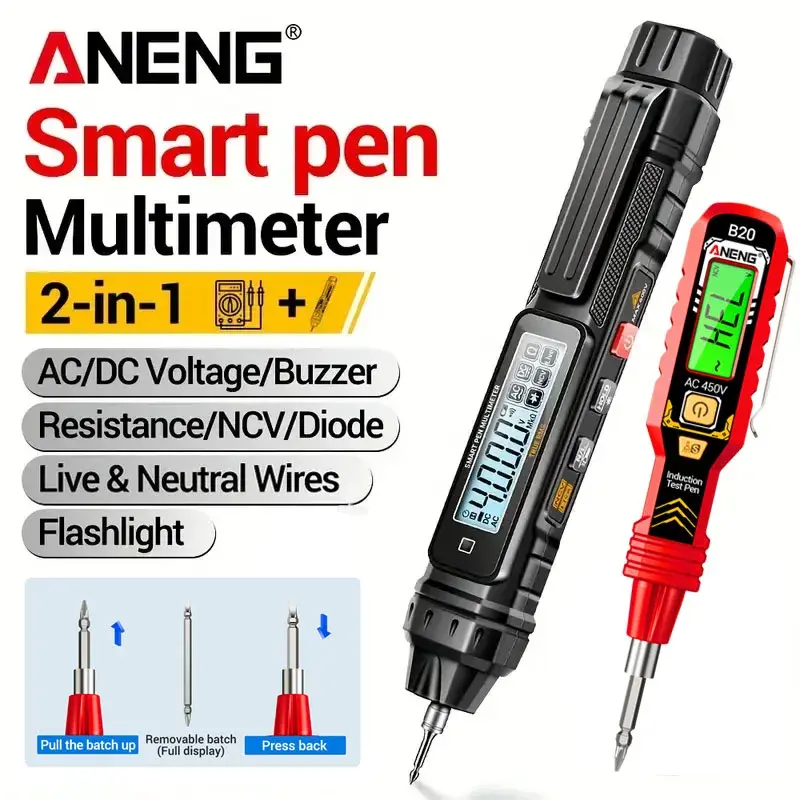 Multímetro Digital A3005+B20 Profissional com Caneta de Teste de Tensão Isolada, Testador de Tensão AC/DC Sem Contato e Chave de Fenda de Ponta Dupla