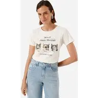 camiseta feminina de algodão gatinhos monday mornings bege