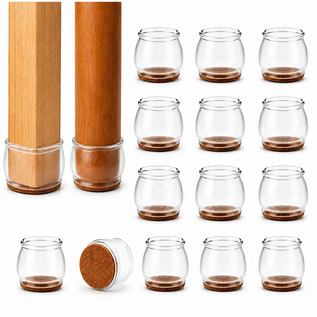 Protetor para Pés de Cadeira de Silicone 3 cm com Feltro, Kit 16 Peças | Para Cadeira, Mesa e Banqueta: Protege o Piso e Reduz Ruídos