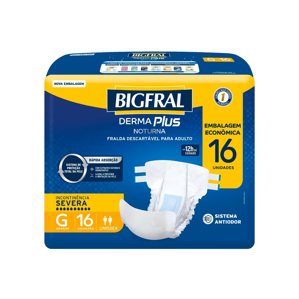 Fralda Bigfral Derma Plus Noturna Economica G 16 Unidades - 1