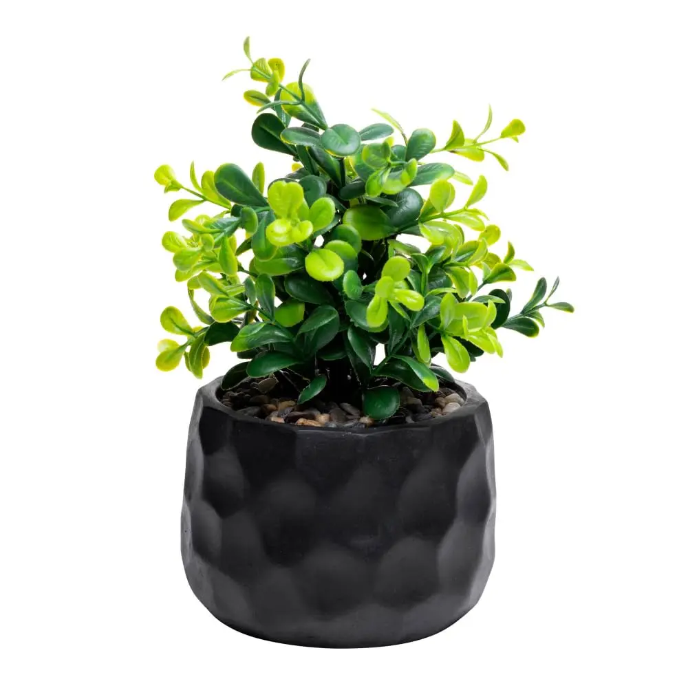 WOLFF - Cachepot de Cimento com Planta Artificial Prisma Preto 10cm x 29cm - 1