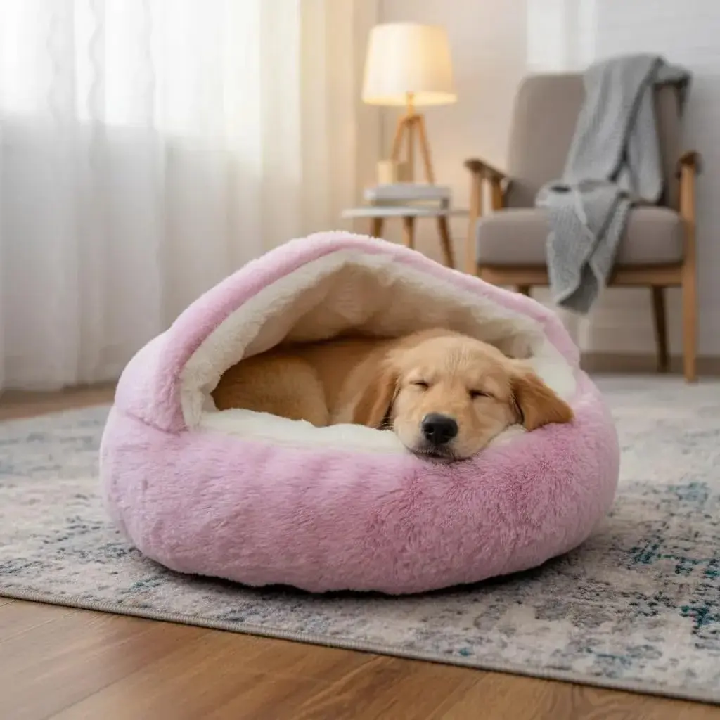 CAMINHA PET COBERTA FECHADA CAMA COBERTURA DONUT NUVEM PLUSH G 60CM (ROSA) | MATERIAL RESISTENTE, PODE SER LAVADO NA MAQUINA, NÃO SOLTA PELOS, QUALIDADE PREMIUM