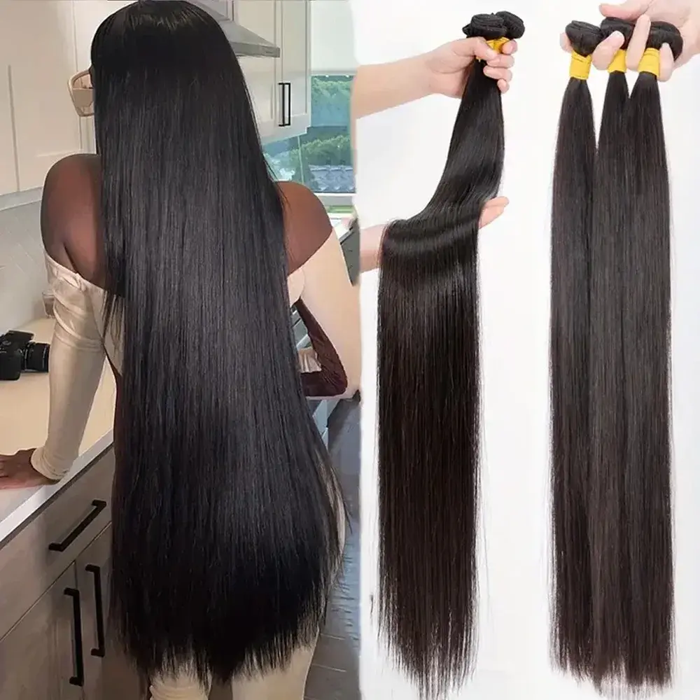 42 Polegada pacotes osso em linha reta pacotes de cabelo humano brasileiro extensões crues tissage para mulher