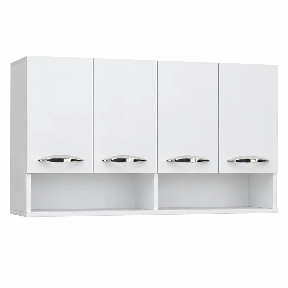 Armário Aéreo Organizador de Parede 120cm com 4 Portas para Cozinha Branco