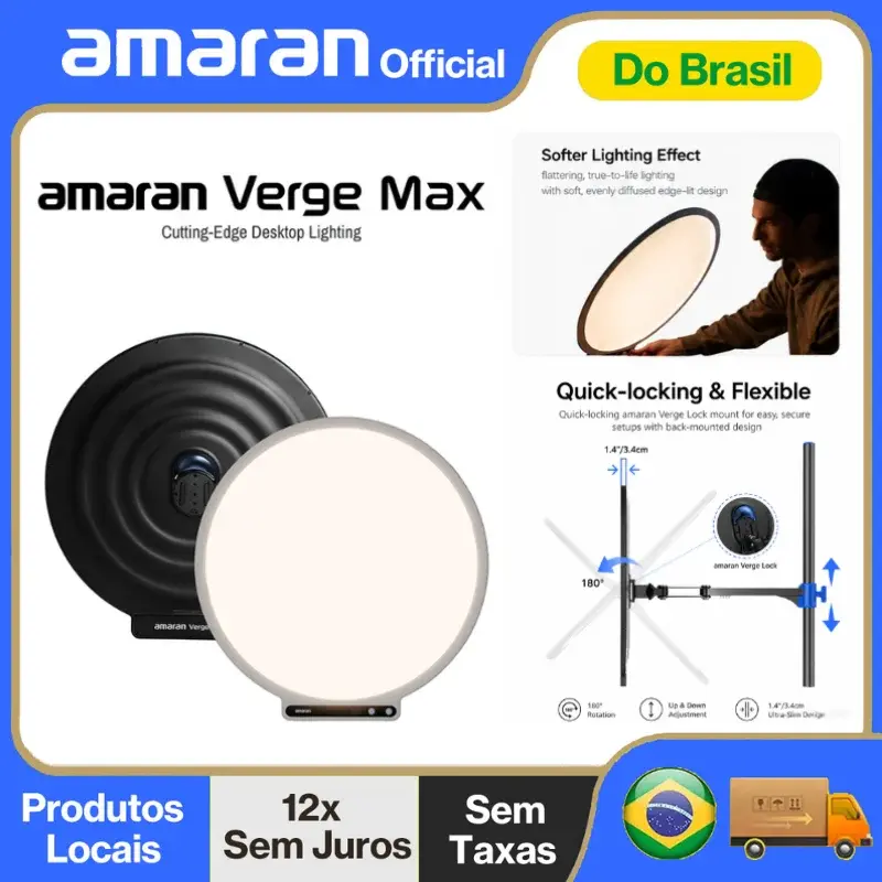 【Do Brasil】amaran Verge Max Luz de Painel LED Bi-Color Amarant Verge Max de 55cm 2.700K-6.500K com Borda Circular para Estúdio Fotográfico da Aputure - 1