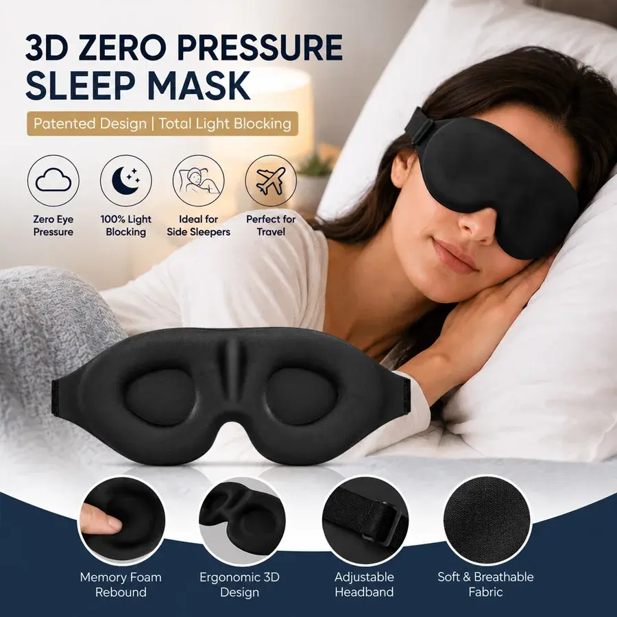 Máscara de Dormir 3D Contornada Unissex, Design Moldado em Espuma de Memória, Máscara de Olhos Bloqueadora de Luz, Macia e Confortável para Viagens, Yoga e Sonecas - 1