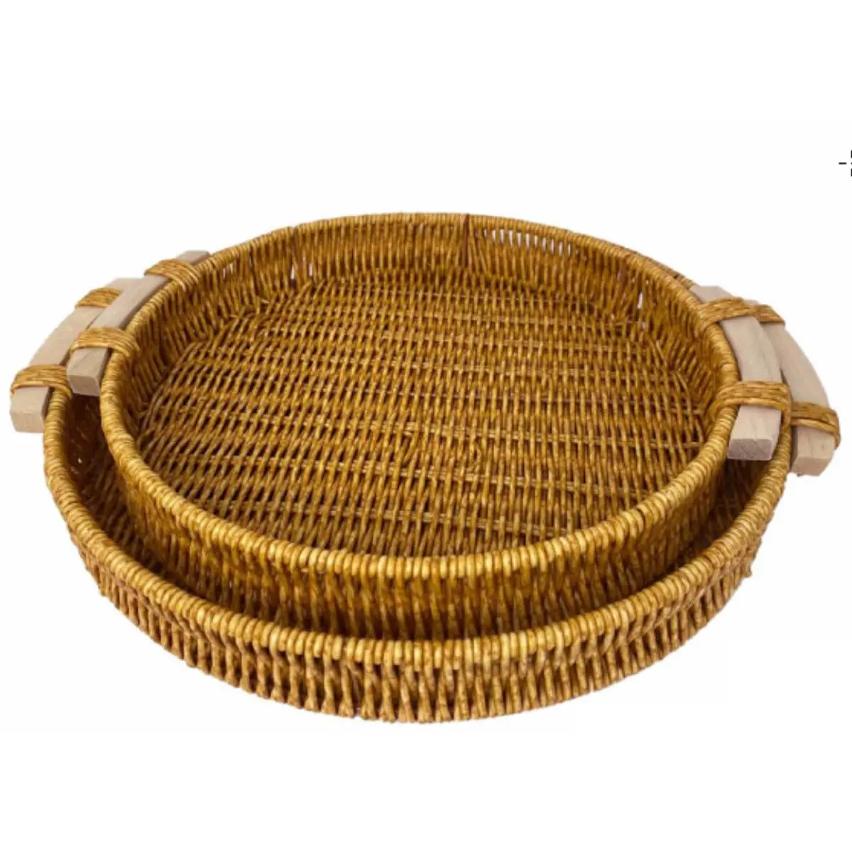 Bandejas Redondas Kit 2 Rattan Sintético 30X4cm 35X5cm HABITARA HOME | Estrutura empilhável, fácil de limpar, organiza e serve com praticidade, ideal para mesa posta e aparadores